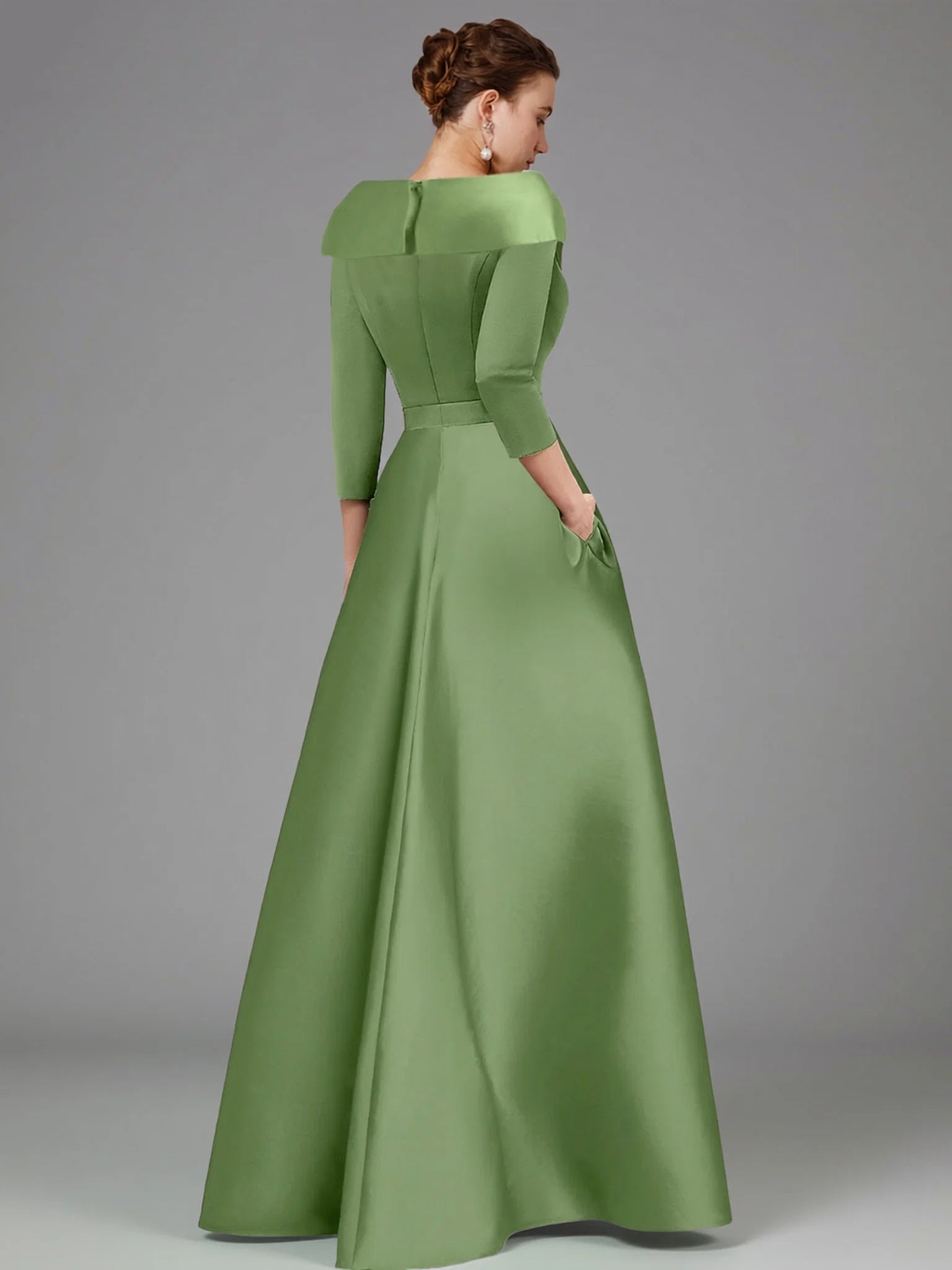 Ball Gown Half Sleeve Shirt Collar Slit Floor-Length Mother Of The Bride Dress