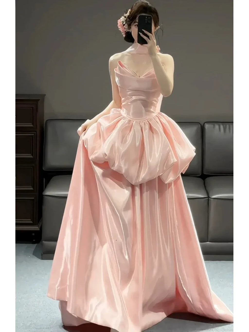 Ball-Gown Halter Neck Sleeveless Zipper Back Floor-Length Prom Evening Dress