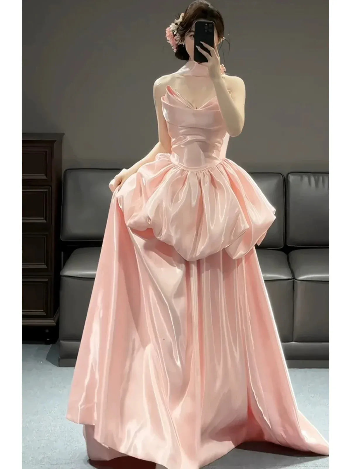 Ball-Gown Halter Neck Sleeveless Zipper Back Floor-Length Prom Evening Dress