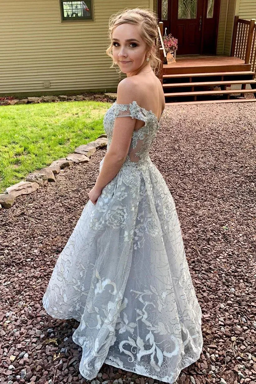 Ball Gown Off Shoulder Beaded Prom Dress