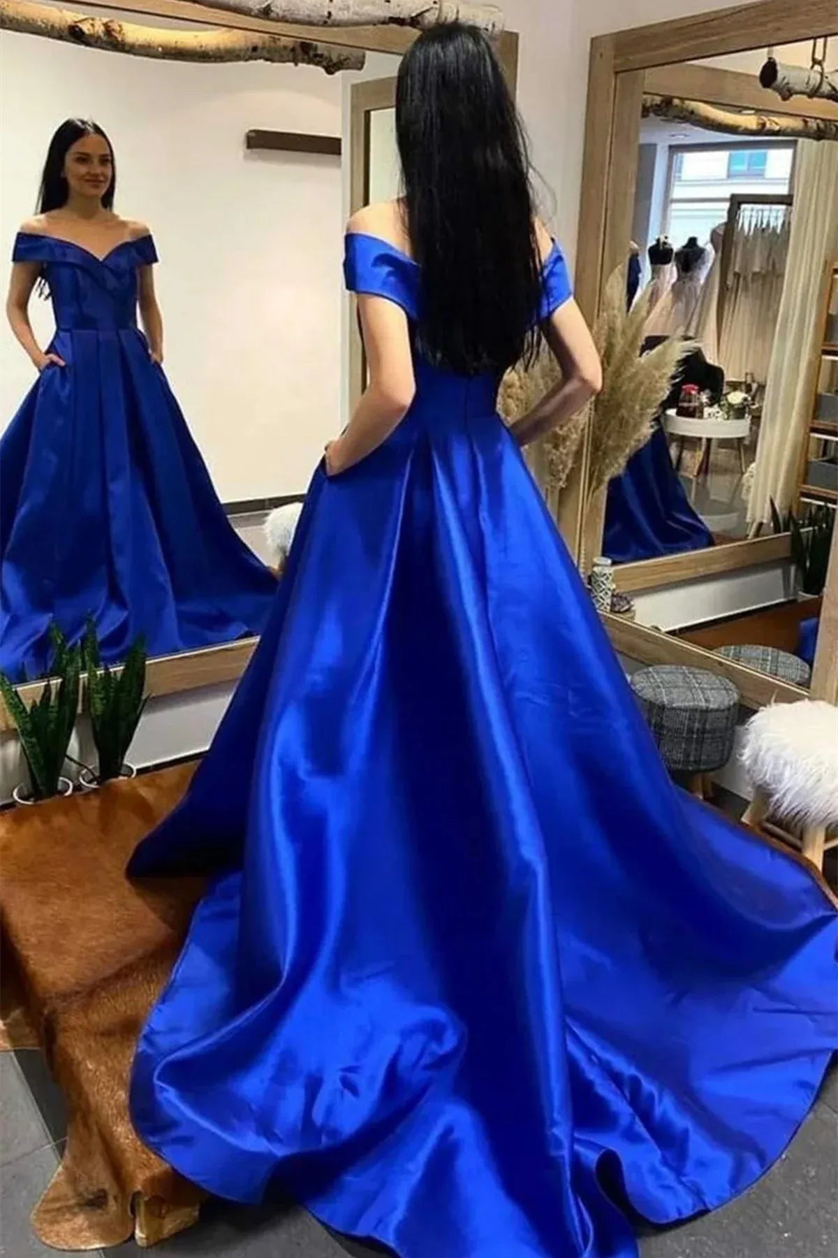 Ball Gown Off Shoulder Short Sleeve Maxi Prom Dress