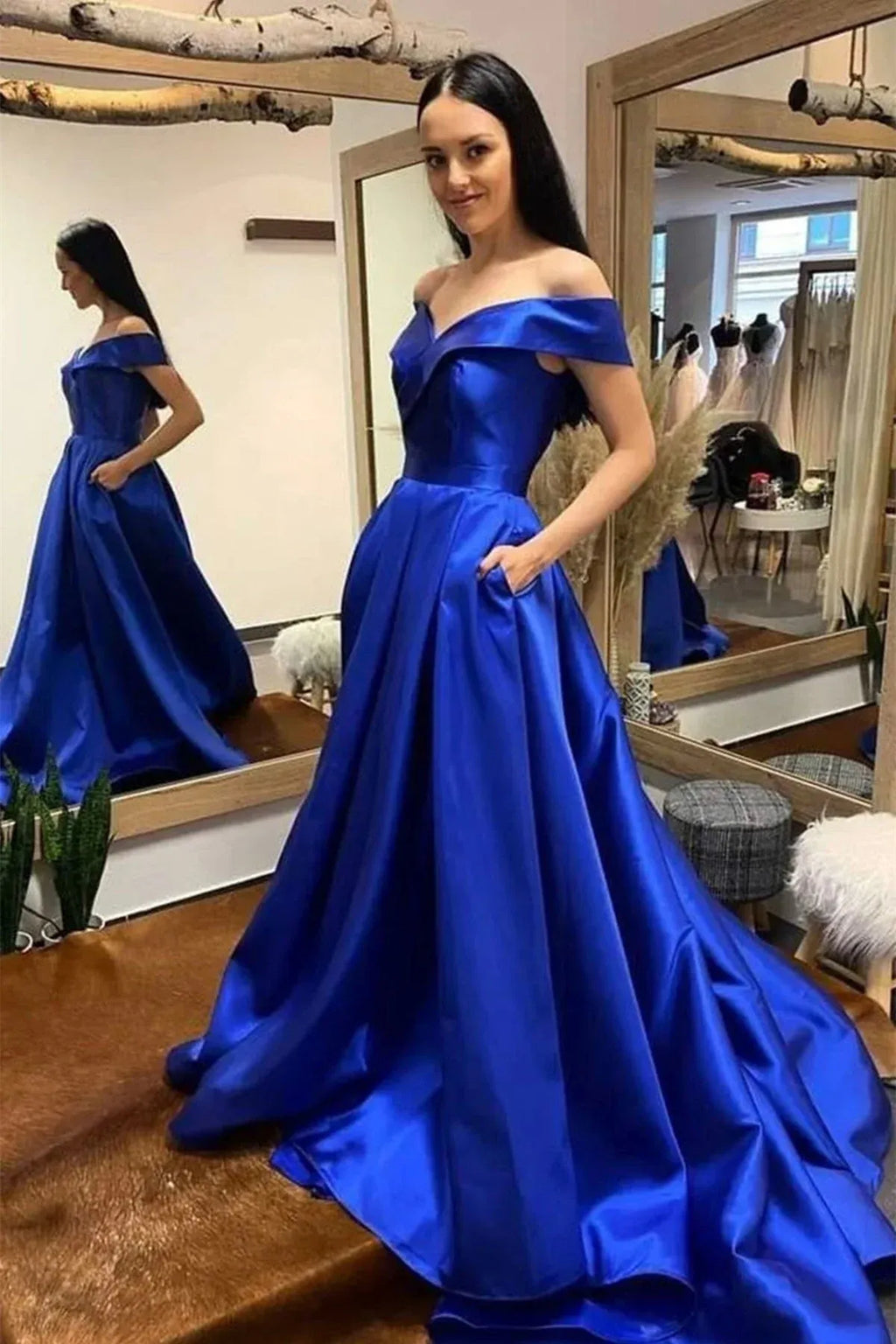 Ball Gown Off Shoulder Short Sleeve Maxi Prom Dress