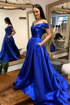 Ball Gown Off Shoulder Short Sleeve Maxi Prom Dress