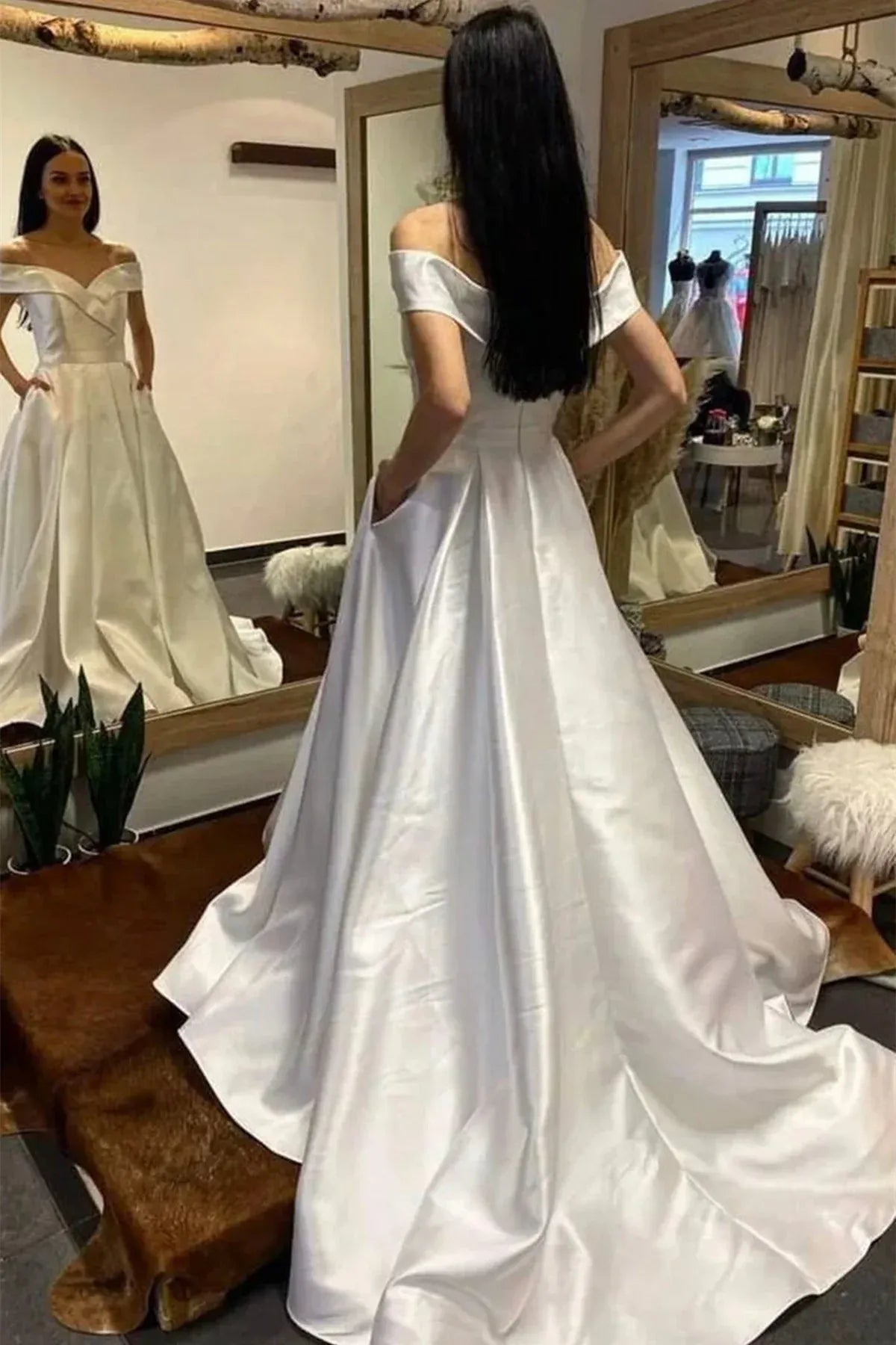 Ball Gown Off Shoulder Short Sleeve Maxi Prom Dress