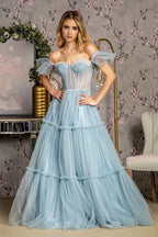 Elegant Ball Gown Off-the-Shoulder Lace-Up Back Floor-Length Prom Dress