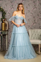 Elegant Ball Gown Off-the-Shoulder Lace-Up Back Floor-Length Prom Dress