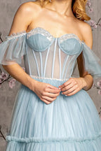 Elegant Ball Gown Off-the-Shoulder Lace-Up Back Floor-Length Prom Dress