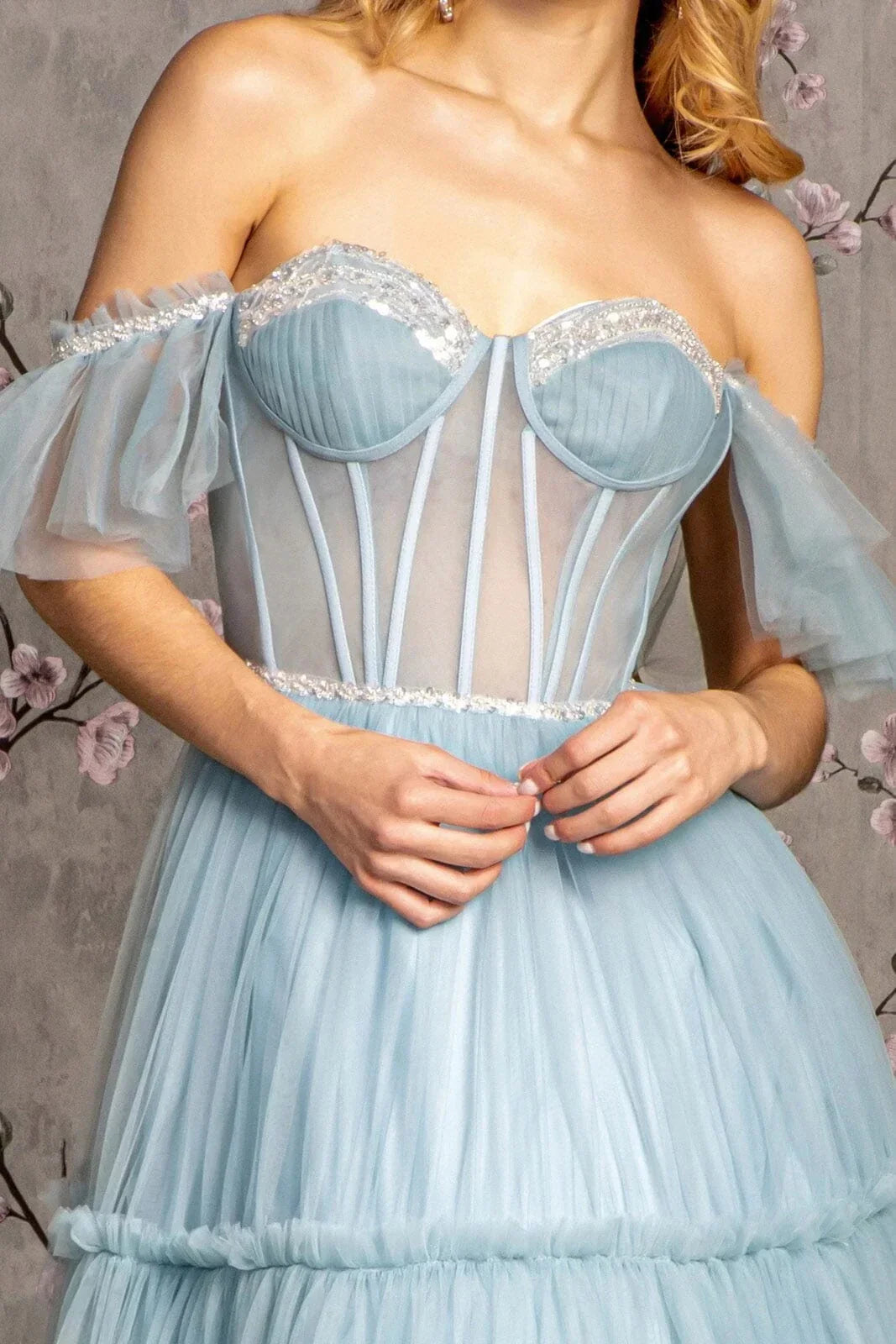 Elegant Ball Gown Off-the-Shoulder Lace-Up Back Floor-Length Prom Dress