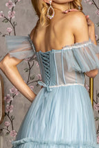 Elegant Ball Gown Off-the-Shoulder Lace-Up Back Floor-Length Prom Dress