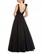 Elegant Ballgown Deep V Neck Sleeveless Bow Detail Open Back Floor Length For Adults Prom Dress