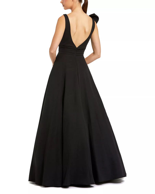 Elegant Ballgown Deep V Neck Sleeveless Bow Detail Open Back Floor Length For Adults Prom Dress