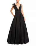 Elegant Ballgown Deep V Neck Sleeveless Bow Detail Open Back Floor Length For Adults Prom Dress