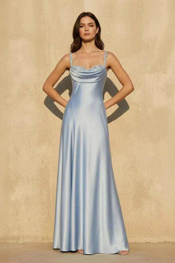 Cowl Neck Embroidered Open Back Maxi Dress