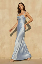 Cowl Neck Embroidered Open Back Maxi Dress
