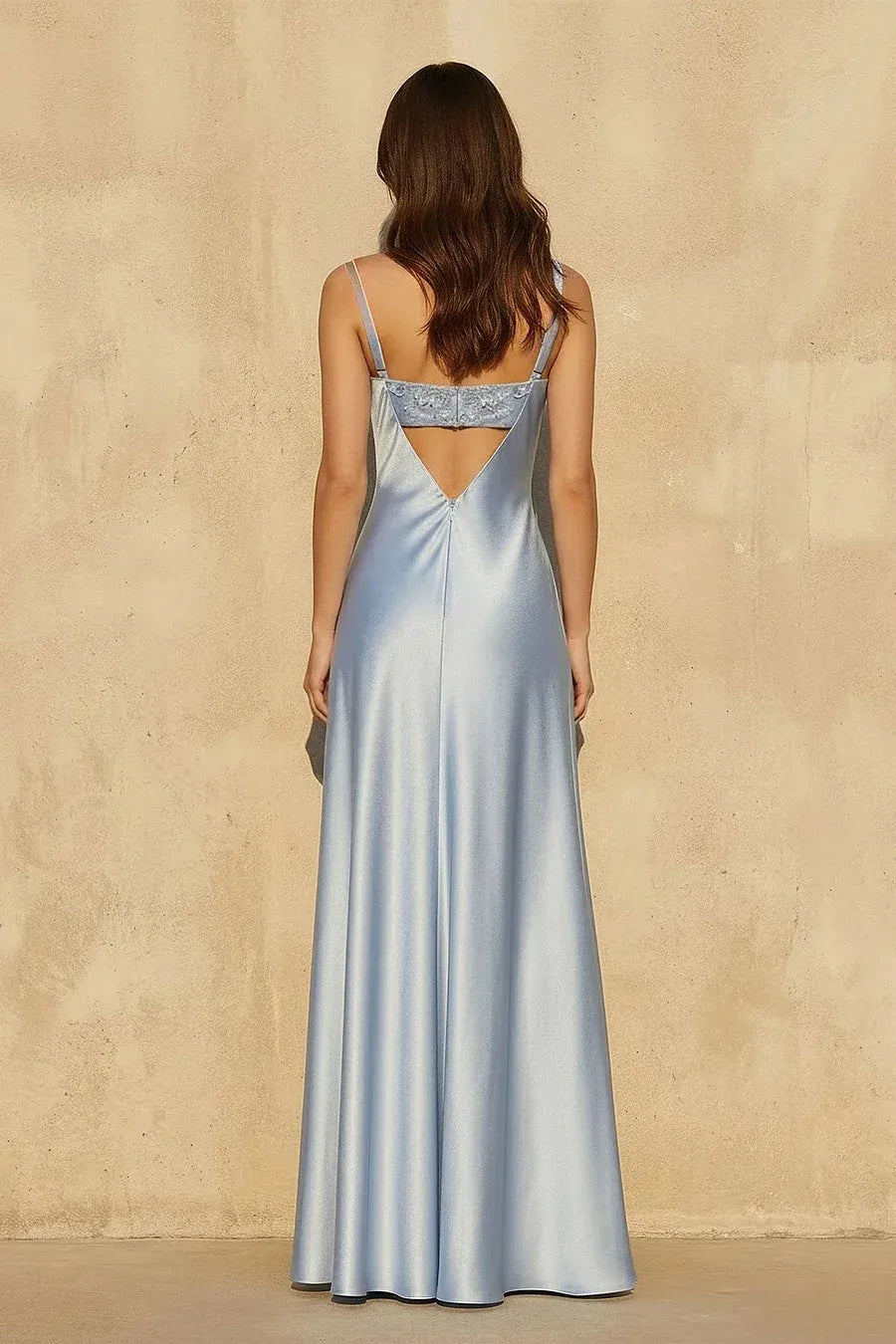 Cowl Neck Embroidered Open Back Maxi Dress