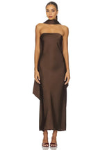 Elegant Drape Neck Strapless Sleeveless Open Back Midi Evening Dress
