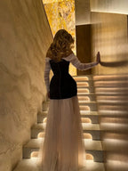 Fitted Sheath Off The Shoulder Long Sleeve Open Back Train Evening Dress
