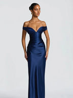 Fitted Sheath Off The Shoulder Sleeveless Lace-Up Back Maxi Evening Dress