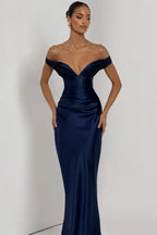 Fitted Sheath Off The Shoulder Sleeveless Lace-Up Back Maxi Evening Dress