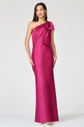 Fitted Sheath One Shoulder Sleeveless Open Back Bow Slit Evening Dress