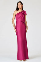 Fitted Sheath One Shoulder Sleeveless Open Back Bow Slit Evening Dress