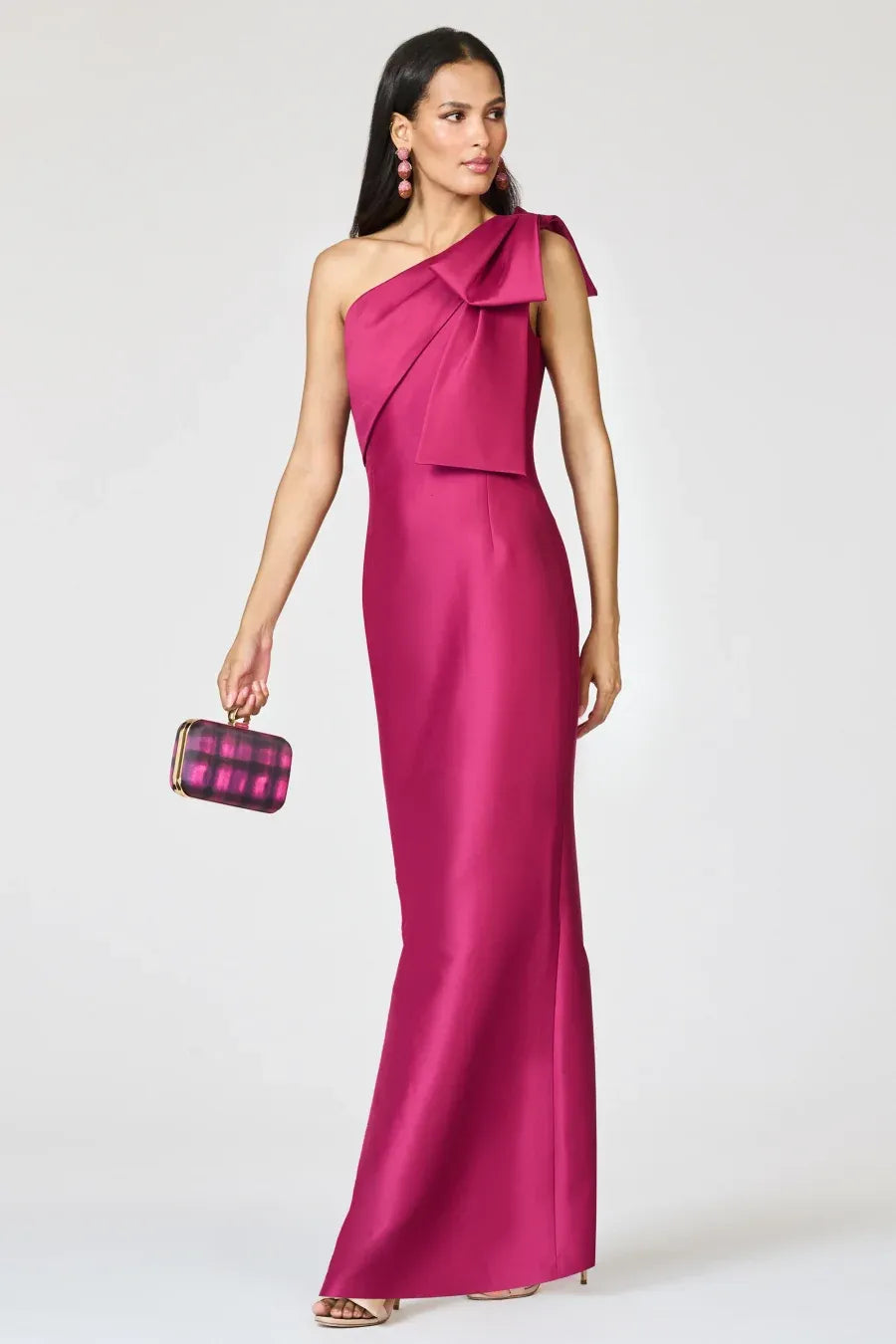 Fitted Sheath One Shoulder Sleeveless Open Back Bow Slit Evening Dress
