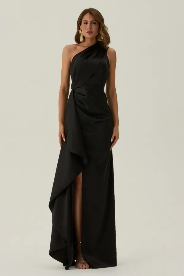 Fitted Sheath One Shoulder Sleeveless Open Back Split Train Evening Dress
