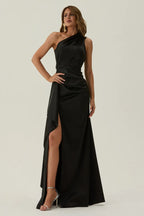 Fitted Sheath One Shoulder Sleeveless Open Back Split Train Evening Dress