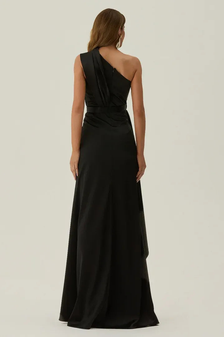 Fitted Sheath One Shoulder Sleeveless Open Back Split Train Evening Dress
