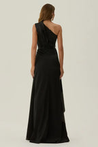 Fitted Sheath One Shoulder Sleeveless Open Back Split Train Evening Dress
