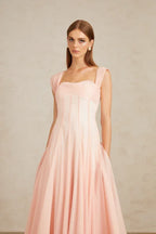 Flowy A-Line Square Neck Cap Sleeve Open Back Midi Cocktail Dress