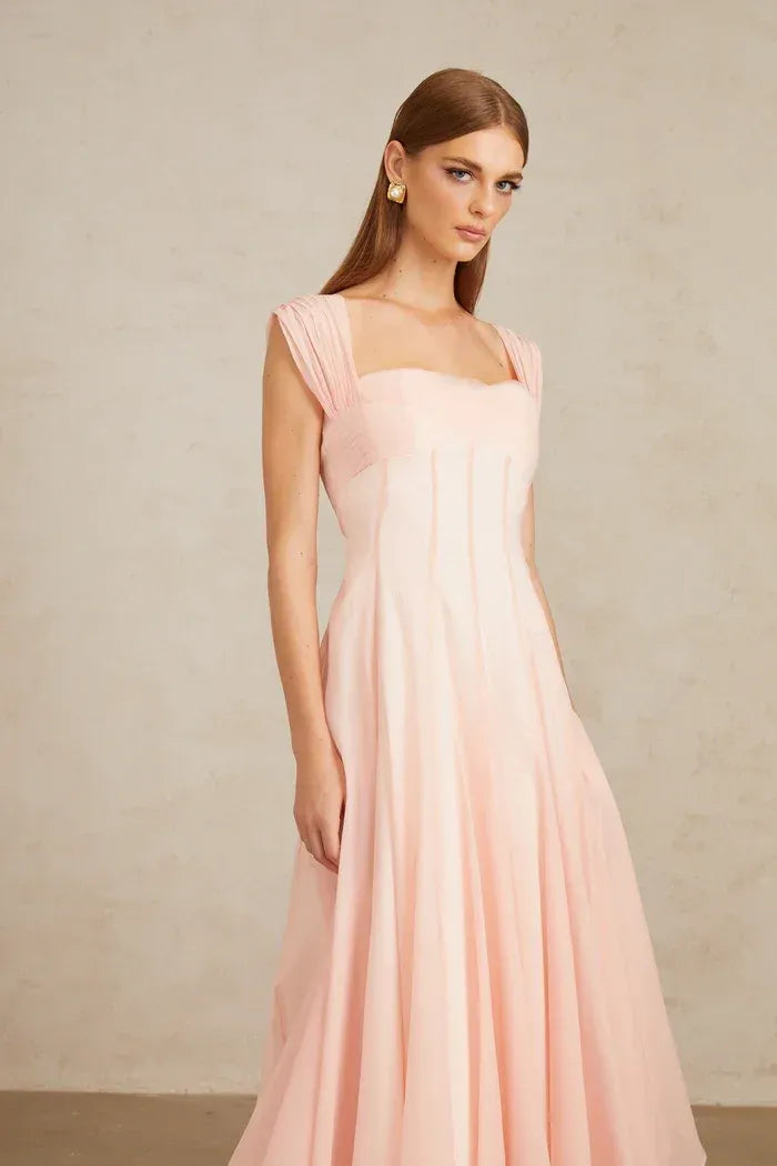 Flowy A-Line Square Neck Cap Sleeve Open Back Midi Cocktail Dress