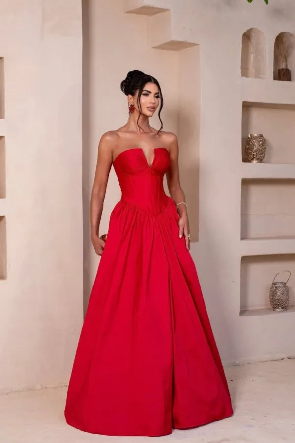 Flowy A-Line Sweetheart Neck Sleeveless Lace-Up Back Train Evening Dress