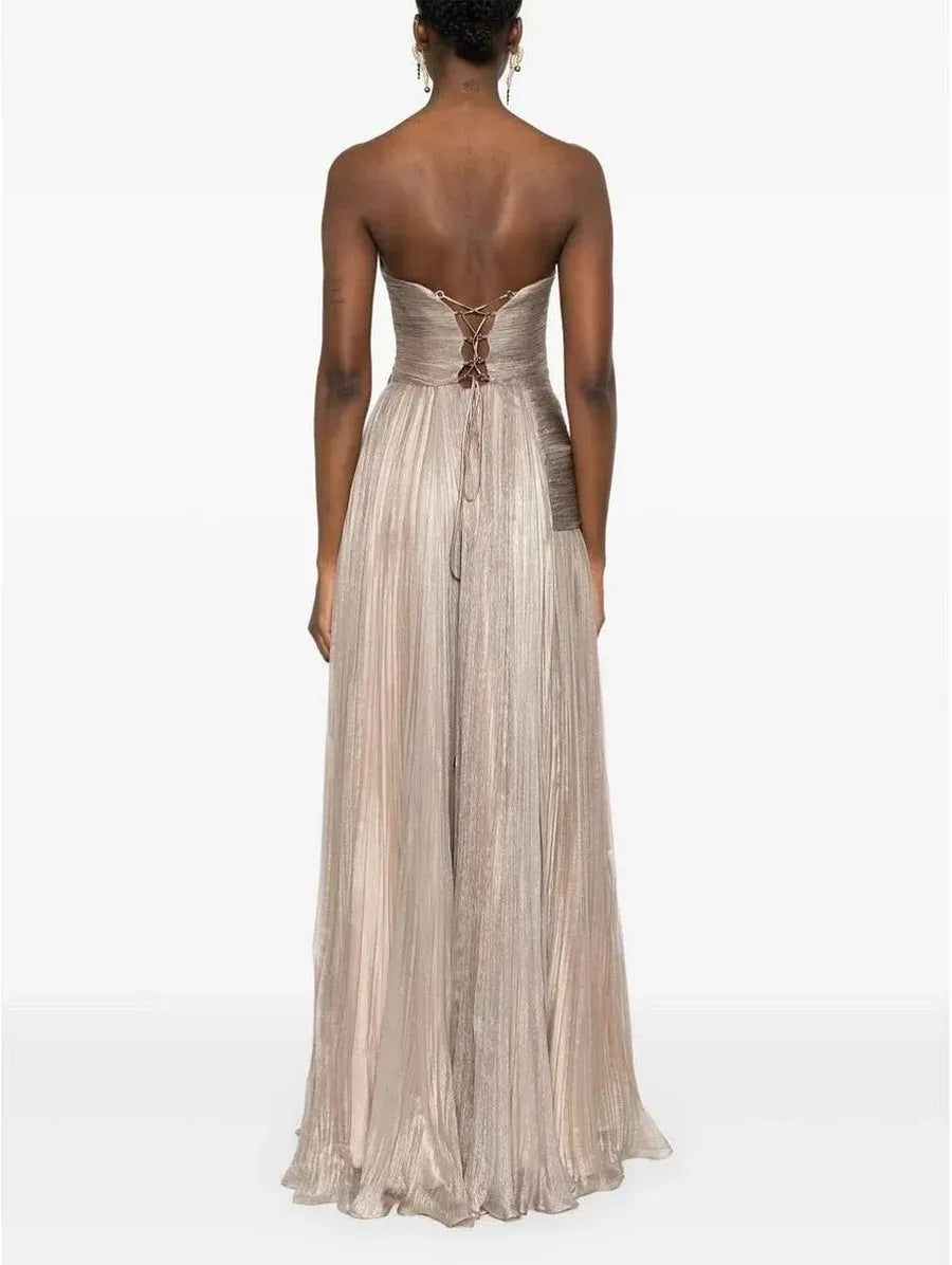 Flowy A-Line Sweetheart Neck Sleeveless Lace-Up Back Train Evening Dress
