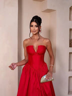 Flowy A-Line Sweetheart Neck Sleeveless Lace-Up Back Train Evening Dress