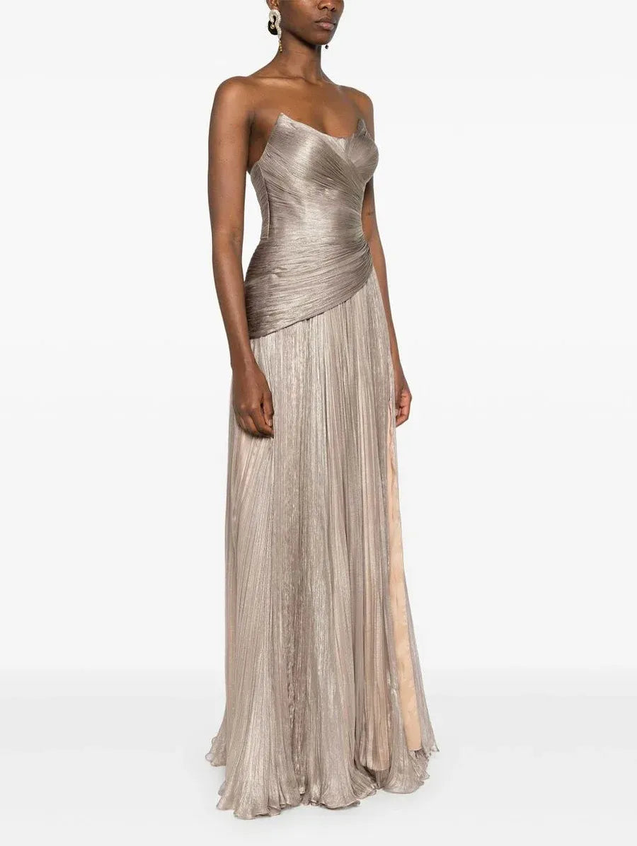 Flowy A-Line Sweetheart Neck Sleeveless Lace-Up Back Train Evening Dress
