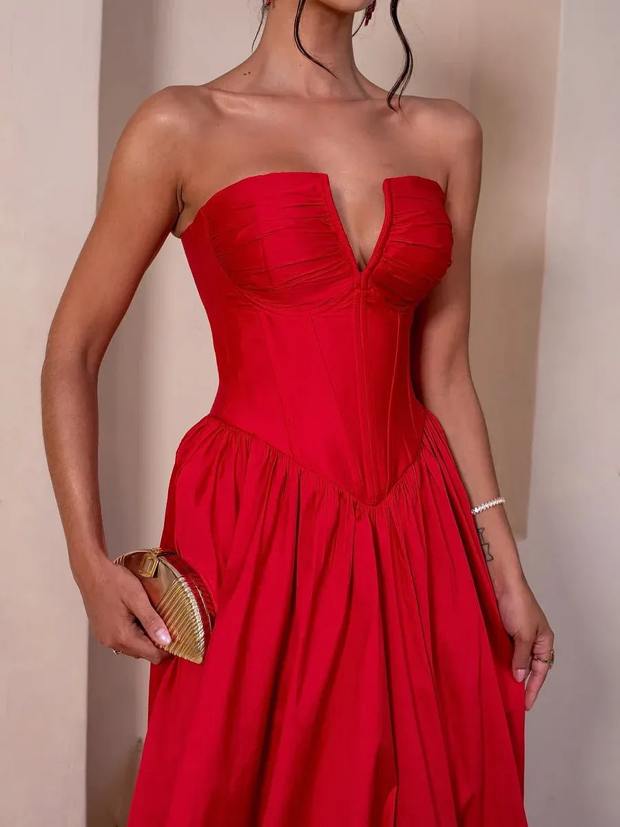 Flowy A-Line Sweetheart Neck Sleeveless Lace-Up Back Train Evening Dress