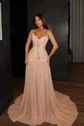 Flowy A-Line Sweetheart Neck Sleeveless Open Back Train Wedding Dress