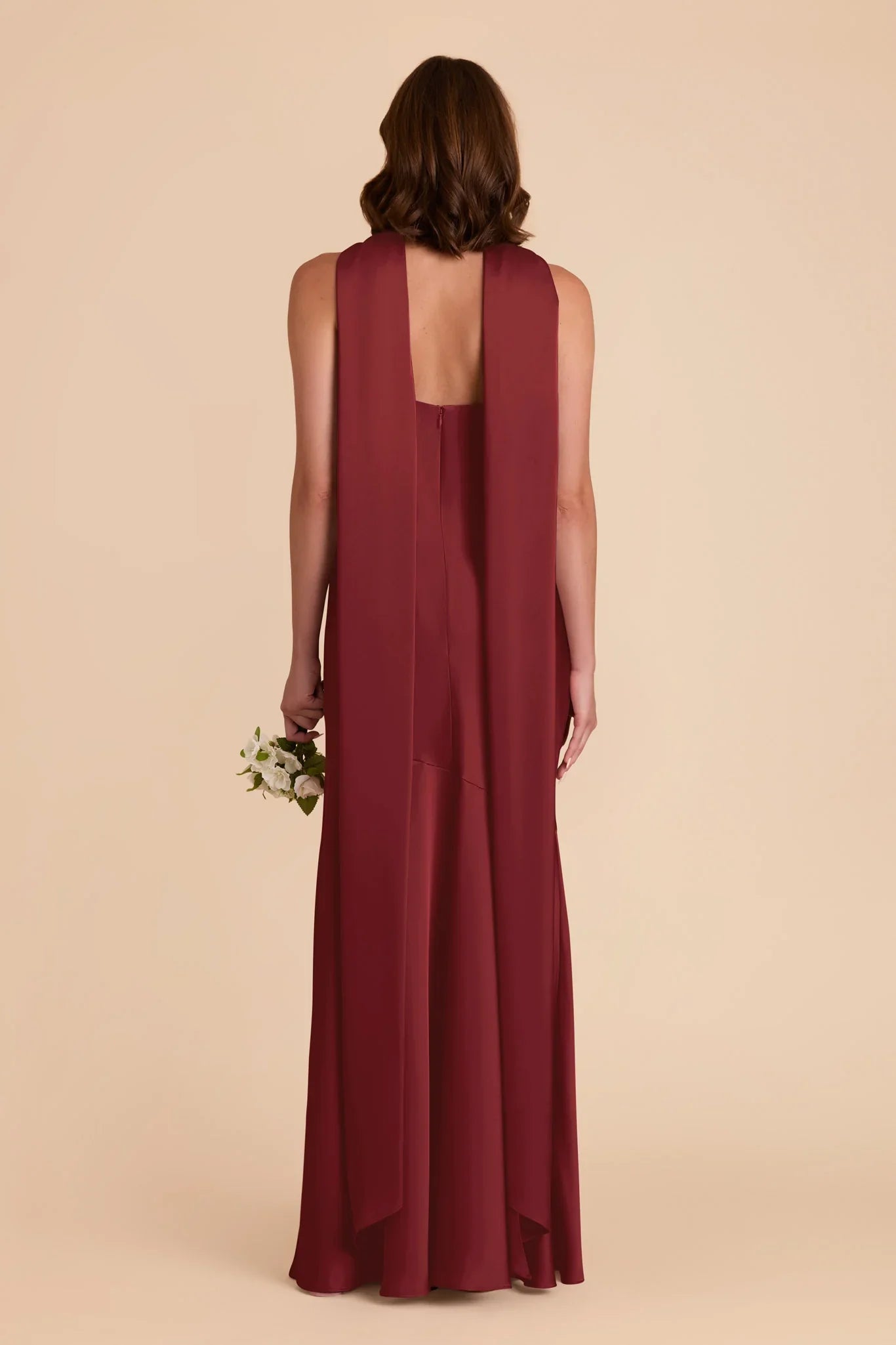 Elegant Flowy Satin Halter-Neck Sleeveless Open Back Floor Length Bridesmaid Dresses
