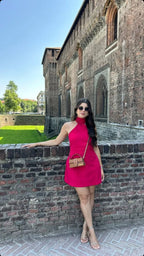 Halter Neck A-Line Mini Dress with High Neck