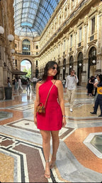 Halter Neck A-Line Mini Dress with High Neck