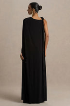 Elegant Like Sheath One-Shoulder Draped Sleeve Zip Back Floor Length Evening Dress