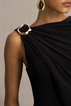 Elegant Like Sheath One-Shoulder Draped Sleeve Zip Back Floor Length Evening Dress