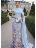 Mermaid Asymmetric Cape Sleeve Maxi Floral Dress