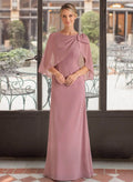 Mermaid Boat Neck Capelet Dusty Rose Mother of the Bride Dress