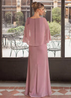 Mermaid Boat Neck Capelet Dusty Rose Mother of the Bride Dress