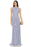 Elegant Mermaid Boat Neck Sleeveless Ruffled Hem Floor Length Evening Dress