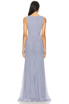 Elegant Mermaid Boat Neck Sleeveless Ruffled Hem Floor Length Evening Dress
