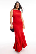 Elegant Mermaid Boat Neck Sleeveless V Back Floor Length Plus Size Prom Dress
