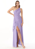 Elegant Mermaid Chiffon One Shoulder Sleeveless Keyhole Back Floor Length Bridesmaid Dress